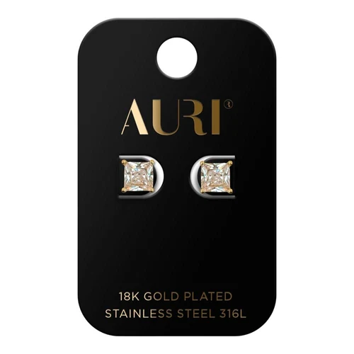 AURI Stud Earrings Square Transparent Stone