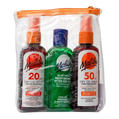 Malibu Travel Bag SPF20 Dry Oil, SPF50 Dry Oil & Aloe After Sun 3x100ml