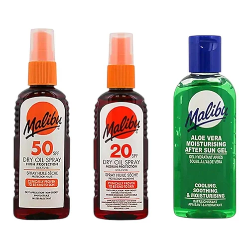 Malibu Travel Bag SPF20 Dry Oil, SPF50 Dry Oil & Aloe After Sun 3x100ml