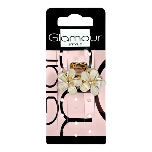 Glamour Flower Hair Claw Small White and Gold Color