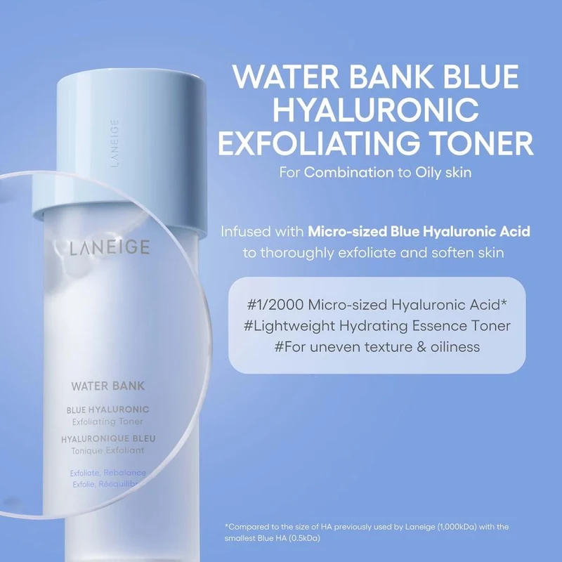 Laneige Water Bank Blue Hyaluronic Exfoliating Toner, Dry Skin 160 ml 2