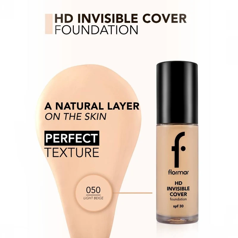 Flormar Invisible Cover HD Foundation New 50 Light Beige 3