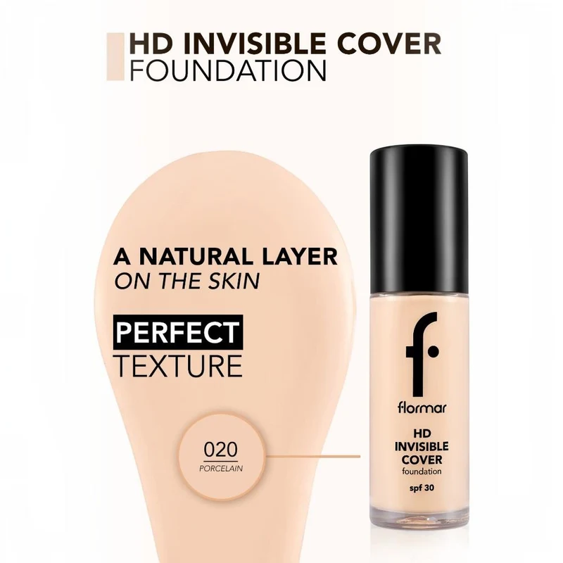 Flormar Invisible Cover HD Foundation New 20 Porcelain 3