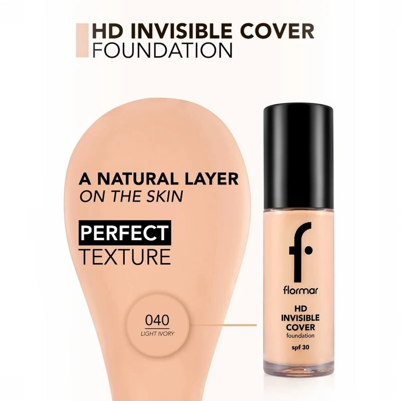 Flormar Invisible Cover HD Foundation New 40 Light Ivory 3